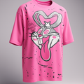 Pink t-shirt with graphic design on a gray background