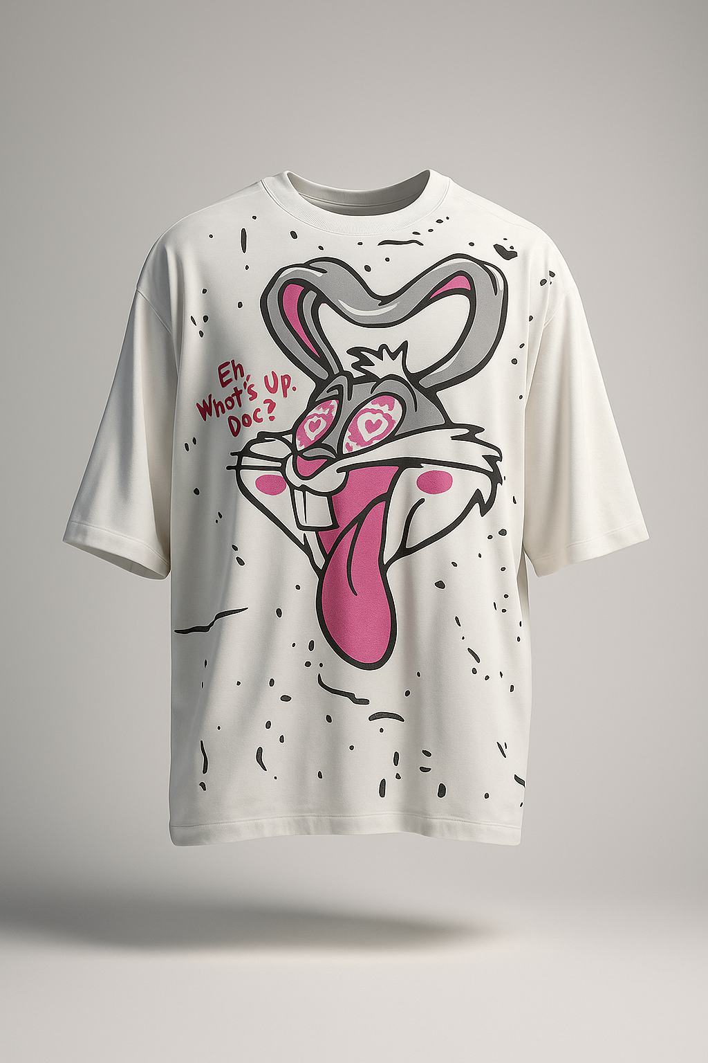White t-shirt with cartoon character design