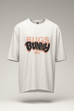 White t-shirt with 'Bugs Bunny' text 